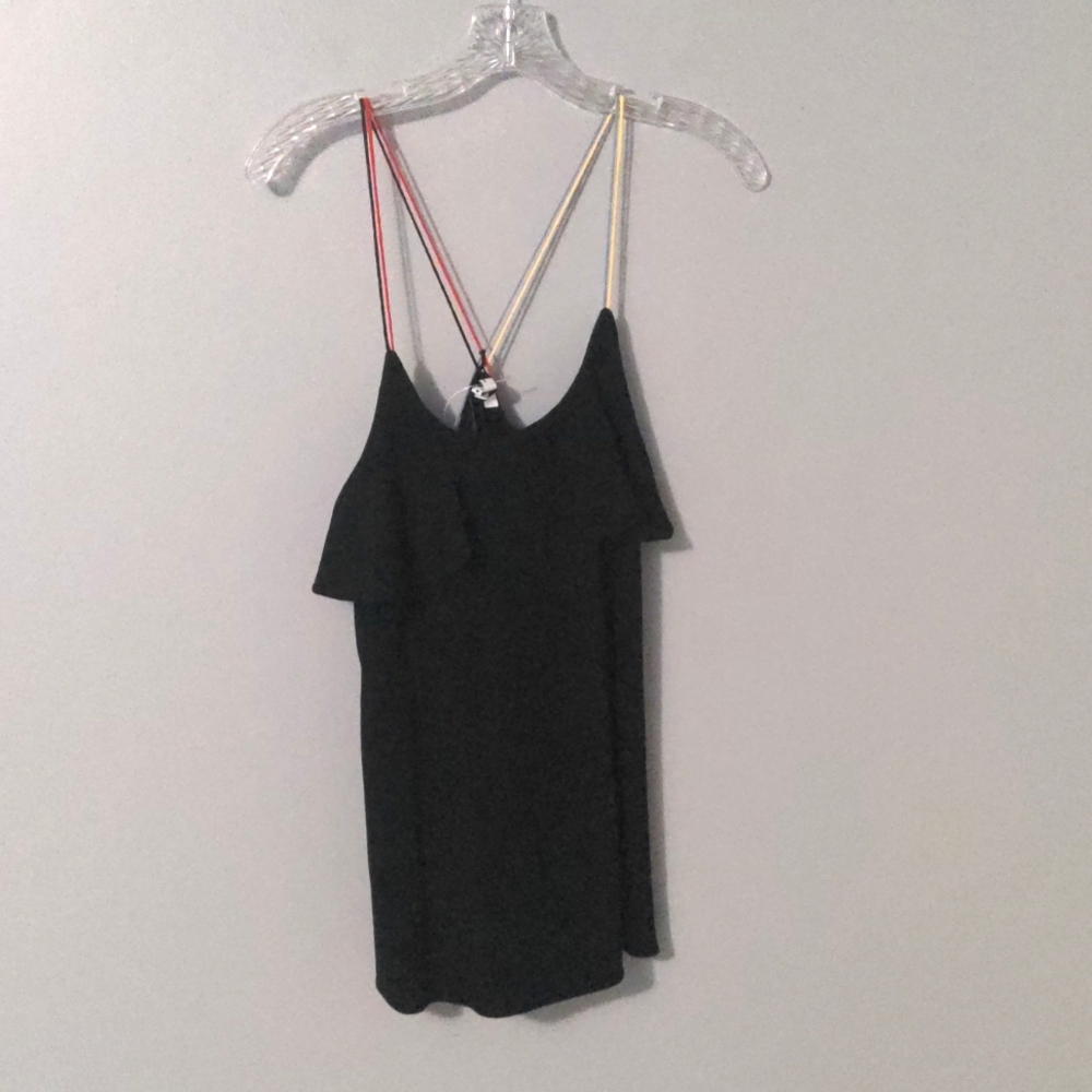 EUC✨ RO & DE medium black strappy tank with color criss-cross straps - Picture 3 of 16